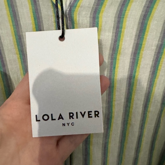 Lola & River Women's Classic Striped Button Down Shirt - Green and White - Picture 3 of 5